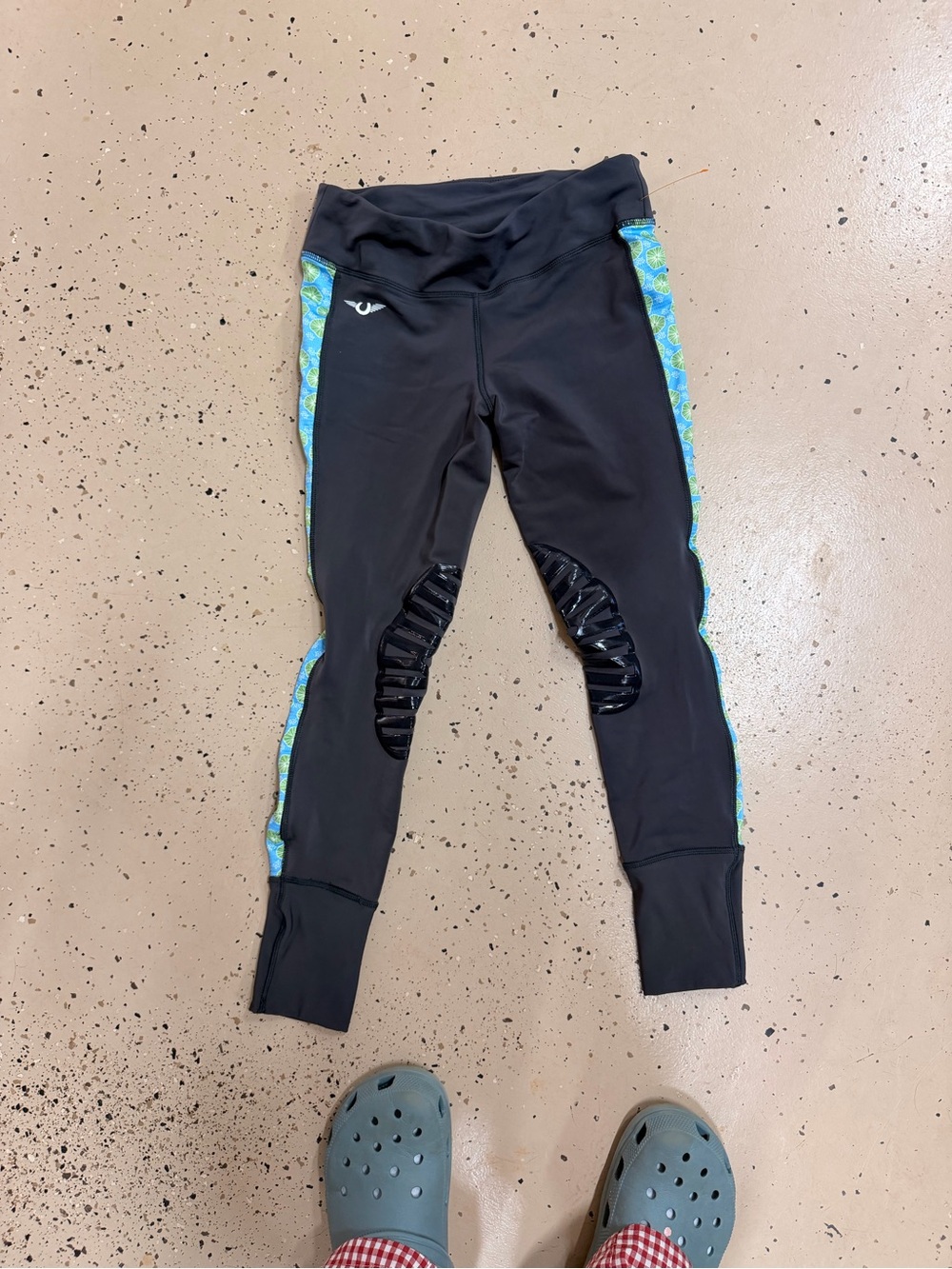 Black Kids Riding Tights with Blue-Green Side Panels